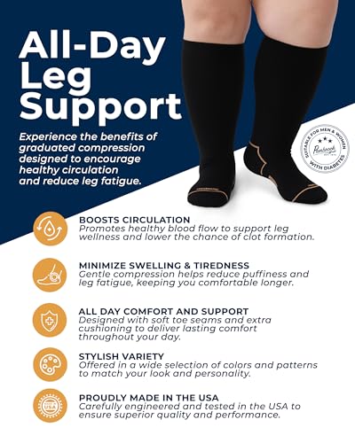 Image of Pembrook Plus Size Compression Socks for Women Wide Calf - 3 Pairs, 20-30mmHg Extra Wide Calf Compression Socks, Up to 4XL