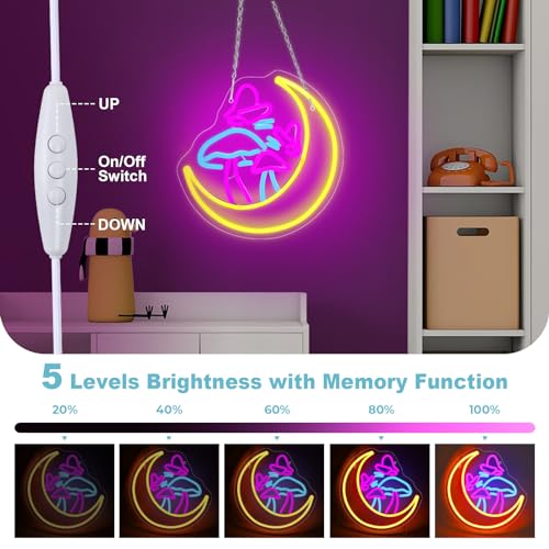 Image of Moon Mushroom Neon Sign Dimmable,Cute Neon Lights for Wall Decor USB Powered,Mushroom LED Light Signs for Bedroom Game Room Living Room Bar Party Birthday Gift (11.8 inchx12 inch)