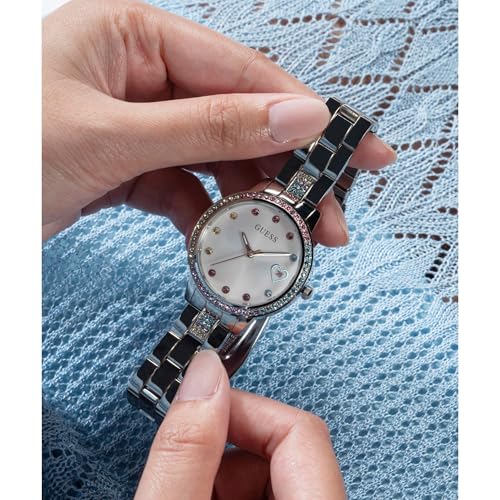 Image of GUESS Women's 34mm Watch - Rose Gold Tone Bracelet White Dial Rose Gold Tone Case
