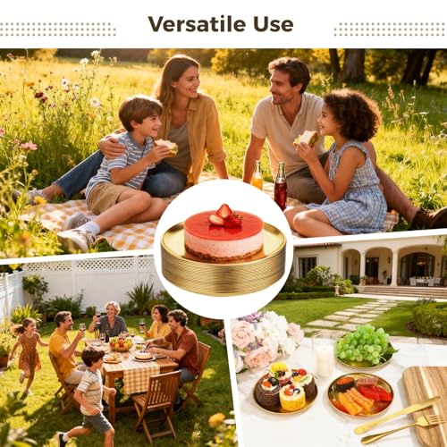 Tideme 24 Pcs Stainless Steel Gold Plates 6.7 in, Metal Serving Tray for Appetizers, Gold Dessert Plates Set, Round Dinner Plates for Home, Camping, BBQ Parties, Weddings, and Restaurants