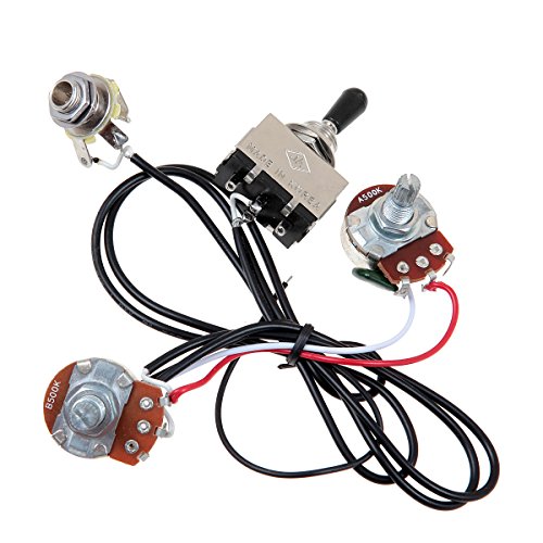 Kmise MI0321 Guitar Wiring Harness Prewired Two Pickup 500K Pots 3-Way Toggle Switch Chrome