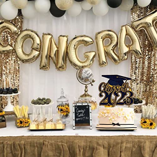 Class Of 2023 Gradusuppliesation Cake Topper Black Navy Blue Glitter Congrats Grad Cake Decorations Congratulations Grad 2023 Party Supplies #TOP3