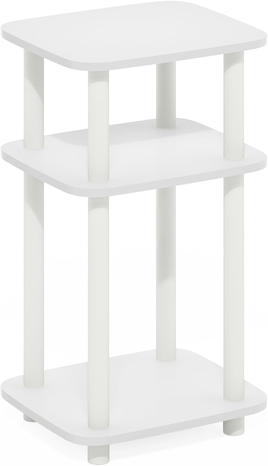 Furinno JUST Side Table, 3-Tier Turn-N-Tube End Table with Open Shelf, Round Curve Corner Night Stand, Bedside Table, Easy Assembly, for Living Room, Bedroom, White