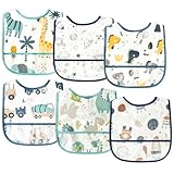 2ooya 6Pcs Baby Bibs for Feeding Toddler Eating Bibs with Crumb Catcher Pocket Waterproof Sleeveless Teething Plastic Food Bib Set Adjustable Infant Keepsake Gift for Boys Baby Shower, 6-24 Months