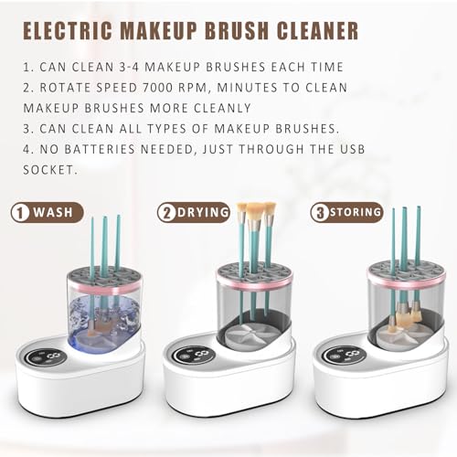 Limpiador de brochas de maquillaje eléctrico, limpieza eléctrica y secado rápido para familias perezosas, herramienta de limpieza automática de brochas de maquillaje con función de secado para todos - imagen 6