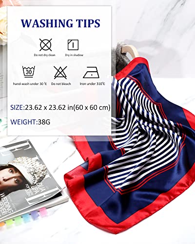 Bonuci 12 Pcs Sailor Scarf Silk Satin Flight Attendant Scarf Square Breathable Lightweight Silk Neckerchief Red White And Blue Stripe Scarf For Women Men Neck Costume Gift, 23.62 X 23.62 Inch #TOP3