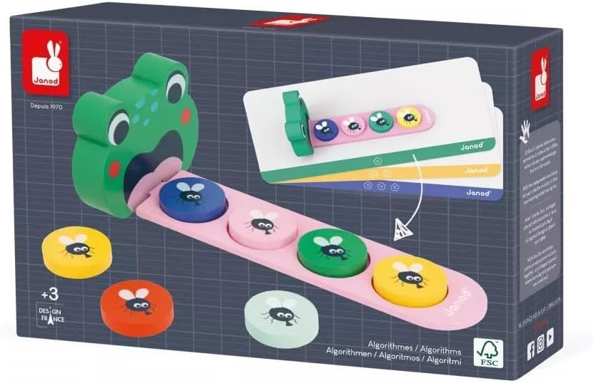 Janod Pédagogie Range Algorithms-Learn Colours and Sequences-Children’s Educational Toy-Frog Game-36 Months +, J05088, Multicolor