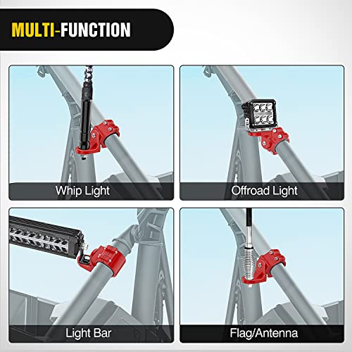 Image of Nilight UTV Flag Antenna Mount Red 1.5 inch to 1.75 inch and 1.75 inch to 2 inch Roll Bar