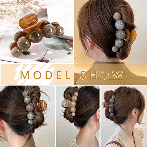 Naiseir Pearl Hair Claw Clips Large Claw Clip For Women And Girls Pearl Non Slip Hair Clip Jaw Clips Clamp Styling Accessories Gift Hair Accessories For Women Girls. (Coffee Color Clip Set) #TOP5