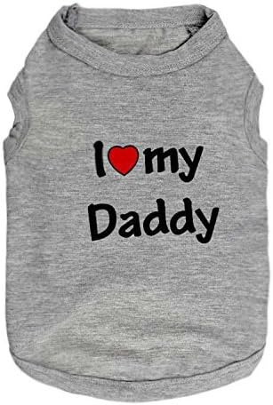 DroolingDog Small Dog Clothes Pet T-Shirt I Love My Daddy Puppy Apparel for Small Dogs, Small, Grey