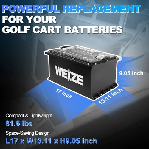 Image of WEIZE 36V(38.4V) 105Ah Golf Cart Bluetooth Lithium Battery (Replace 6x6V GC2) with 25A Lithium Charger & LCD Display, Grade A Cells, 200A BMS, 600A Peak Discharge LiFePO4 Battery for Golf Carts
