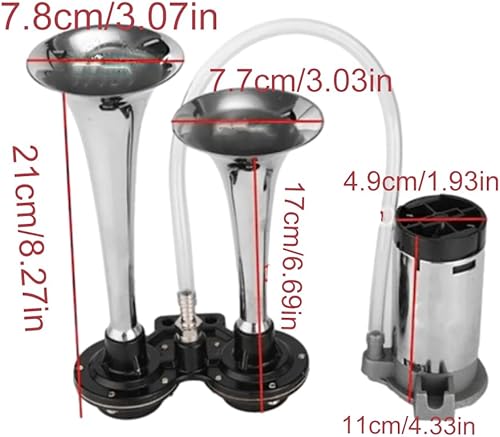 Miniatura 6 de 12V doble tubo Metal Car Horn Metal Car Trompeta 178DB Super ruidoso cuerno de aire para barco tren vehículo
