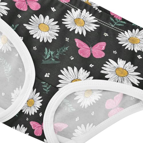 Wusikd Black White Daisies Girls' Underwear Cotton Pink Butterflies Girls Briefs Soft Toddler Underwear 2T4