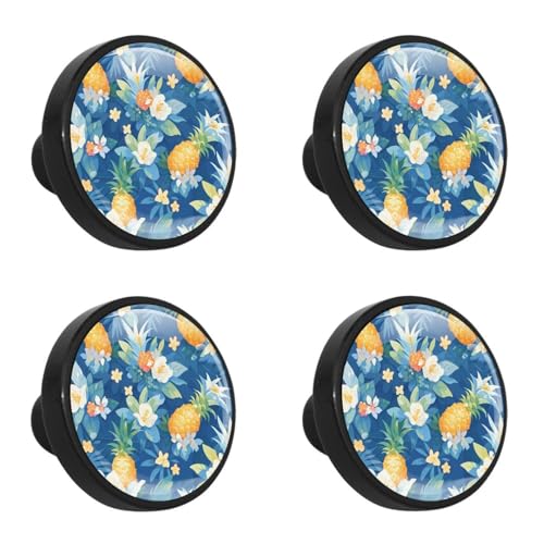 NUEAHEDN 4 Pieces Dresser Knobs for Drawer Colored Pineapple Kitchen Cabinet Knobs Round Door Pull Handle for Home Nursery Furniture Cupboard