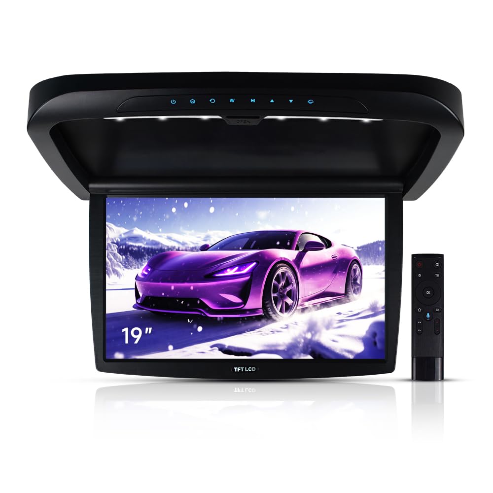 19.5 inch Motorized Full Touch Screen Android System Car Overhead Monitor Ceiling Wide IPS Screen Built in Speakers Drop Down Ceiling Mounted Monitor