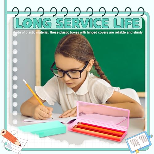 Image of Yexiya 30 Pack Pencil Box Plastic Pencil Case Bulk 7.2 x 2.4 x 0.9 Inches Pink Green Pen Storage with Hinged Lid Stackable for Pens Crayons School Office Supplies Organization