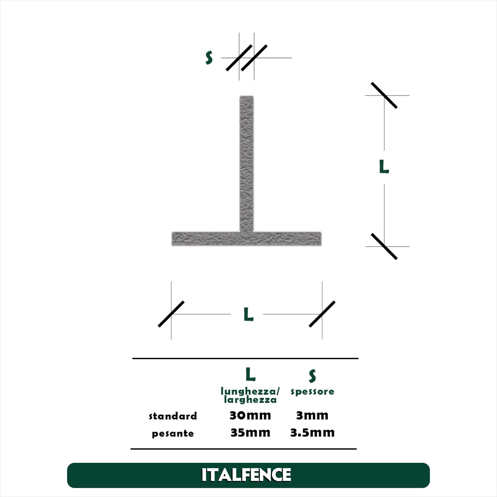 Palo a T H250cm 30x30x3mm in ferro zincato per recinzione [10 pezzi]