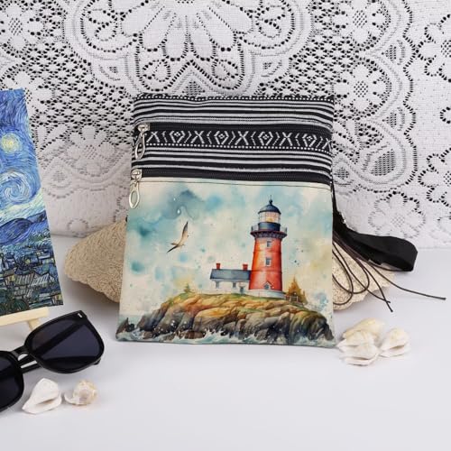 Lighthouse Coastal Art Print Adjustable Crossbody Bag Present Travel Storage Messenger Bag Lighthouse Lovers Gift3