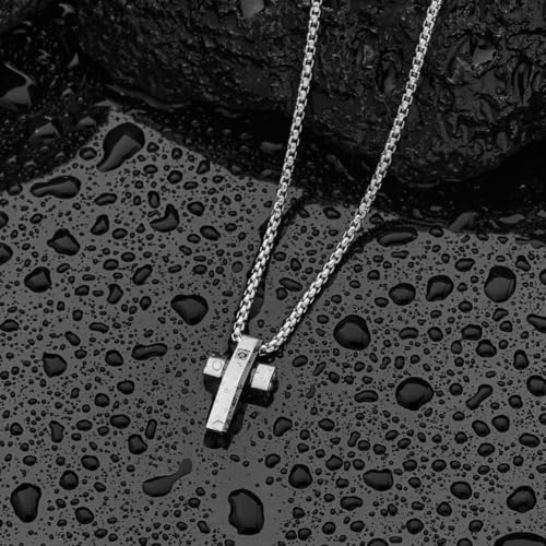 Cross Necklace for Men, Stainless Steel Christian Cross Pendant Necklaces for Men, Silver Chain Necklace for Men, Fade-Resistant, Stylish Jewelry Gift for Him