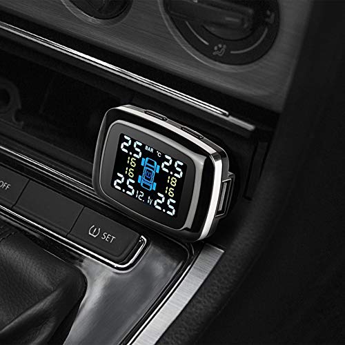 Tpms Sistema di monitoraggio dell'allarme della pressione dei pneumatici con 4 sensori, sistema di allarme di sicurezza for auto, accendisigari, pressione dei pneumatici Pressione Pneumatici(Internal