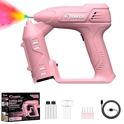 Saker Cordless Paint Sprayer Gun for Cars, Electric Handheld High Power Portable Spray Paint Gun for Painting Cars,Cabinet, Paint Repair and DIY Pink 1 Gear