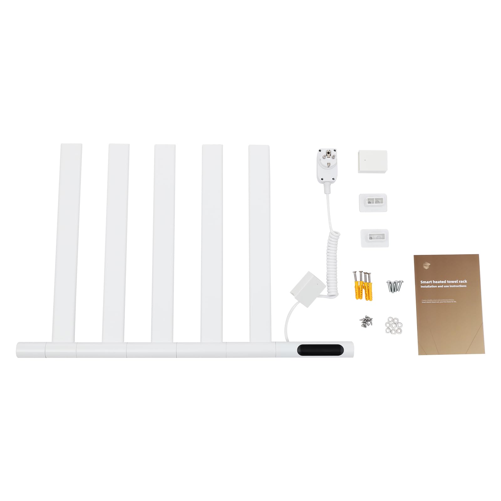 Scaldasalviette elettrico girevole a 180°, intelligente LED touch screen, portasciugamani rotante, per bagno, montaggio a parete, scaldasalviette (bianco)