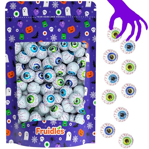Fruidles Halloween Goog-Ly Eye Balls, Double Crisp, Trick-Or-Treat Party Bag Fillers, Individually Wrapped In Multi-Color Eye Design Foils, Kosher Certified (Half-Pound)