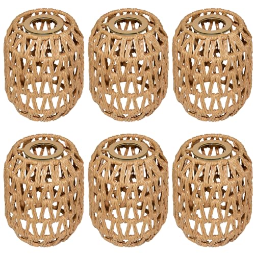 Image of 6 Pack Rattan Lamp Shades Boho Hanging Light Lamp Shades, Woven LampShades for Floor Lamps Rattan Pendant Lights Boho Lamp Ceiling Light, Table Lamps, Plug in Pendant Light