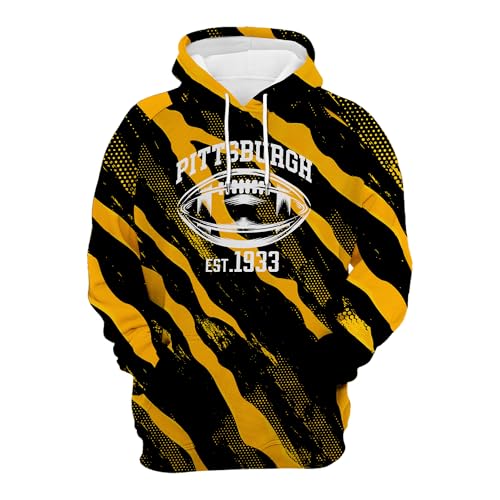 CKEACYCAN Oversized Football Team Fans Sweatshirt Birthday Gifts Mens Apparel Graphic City Letter Football Print Unisex Classic Crewneck Pullover Hoodies Christmas Black Size L