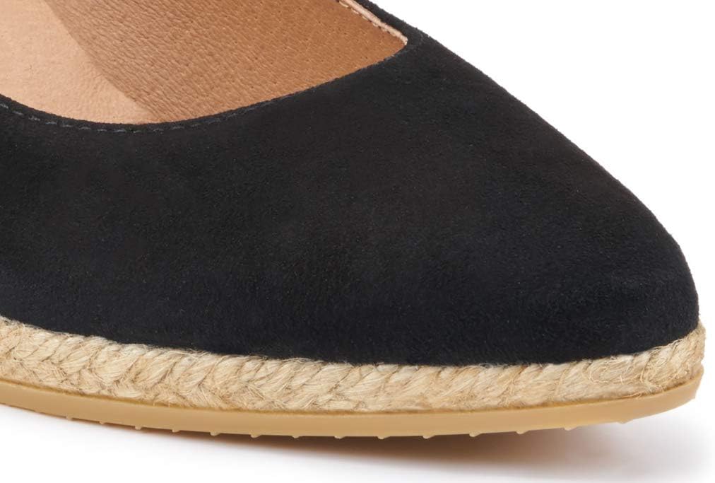 VISCATA Roses Espadrille Suede Wedges Spain Handmade 2  Heel Women's Pumps with Soft, Premium Suede Upper and 100% Natural Jute Midsole for All Occasions: Casual, Work, Party 6 Black