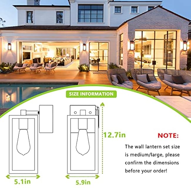 Outdoor Lights Wall Lantern Porch Light Fixtures Wall Sconce Wall Lights Clear Glass Black 2-Pack