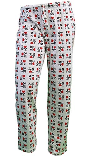 I Love NY Lounge Pants Pajama Bottoms New York Sleepwear (White, Small)