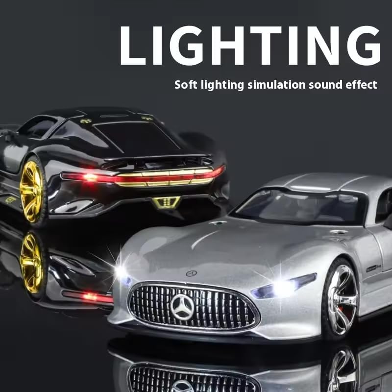 Image of Scale 1:32 Amg Vision Gt Super Car Alloy Die-cast Model Pull-Back Metal Car Toy with Light & Sound Best Gifts Toys Kids (1:32 Amg Vision Gt - Silver)