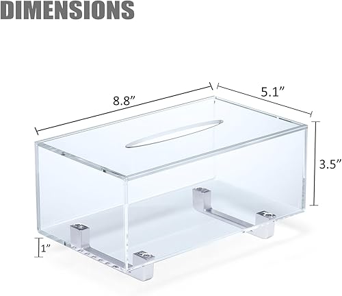 Miniatura 2 de YoBa Soporte de caja de pañuelos acrílico grueso Dispensador de caja de pañuelos rectangular con patas de aluminio plateadas en plata para baño,
