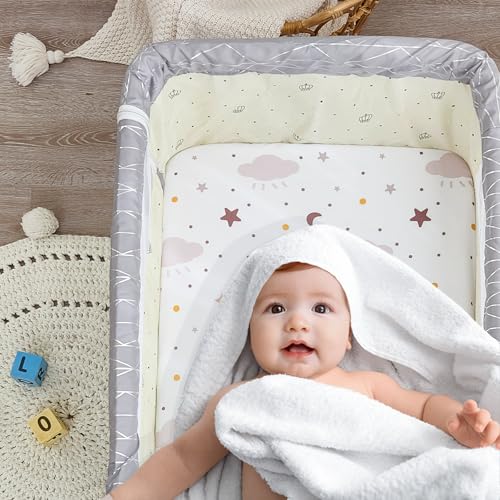 Image of 4 Pack Bassinet Sheets - 35 inchx20 inch Bedside Bassinet Sheets for Newton, Ezebaby, Angelbliss, AMKE(3 in 1) & Other Large Bedside Sleeper | Ultra Soft & Skin Friendly Bassinet Fitted Sheets for Boys Girls