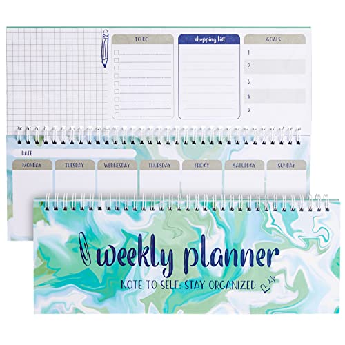 Paper Junkie Undated Weekly Planner, Goals, Shopping, To Do List, Horizontal Desk Calendar (Spiral Bound, 12 X 4 In) #TOP22