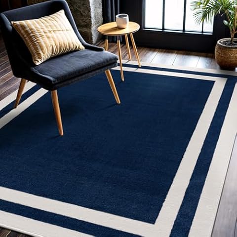 CAMILSON Modern Area Rug 6x9 Bordered Design for Living Room Bedroom Easy-Cleaning Non-Shedding Navy Blue Indoor Area Rugs Solid Color (6 x 9 Navy Blue) Cover