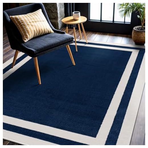 CAMILSON Bordered Navy Blue Rug