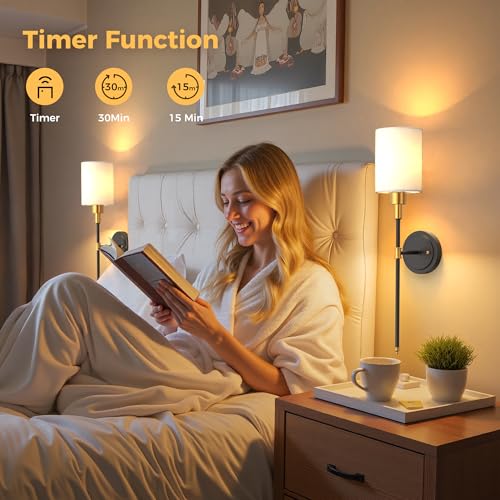 Image of DORESshop Battery Operated Wall Sconce Set of 2, Wireless Wall Light Easy to Install, 7 Color Rechargeable Wall Sconces, Sconce Wall Decor Set of 2 for Bedroom, Living Room, Gold and Black, 24.3in