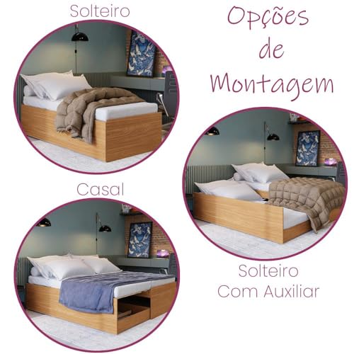 Cama Matrix 3 em 1 Quarto Solteiro com Auxiliar e Casal Nature