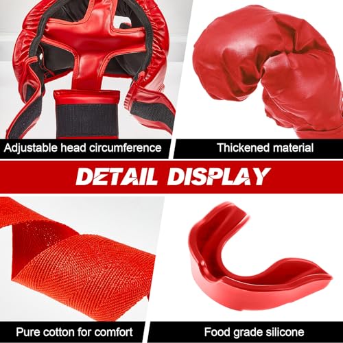 Image of Kanayu 14 Pcs Boxing Gloves and Headgear Set for Beginners Youth 16 Ounce Boxing Gloves Headgear Helmet Hand Wraps Mouth Guards Equipment for Beginners Training Equipment Gifts