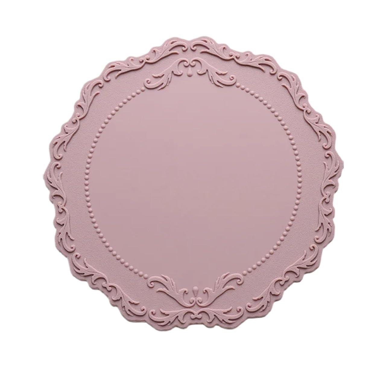 4pcs Silicone Placemat Round Flower Coffee Dinner Table Mat Embossed Pink Coaster Heat Resistant Kitchen Tableware Dining for Home Kitchen(Pink)
