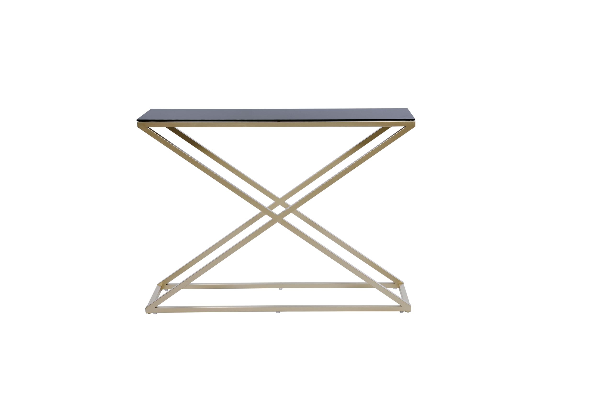 Consola para recibidor Jahnke Xtra en madera y cristal negro con toques dorados modernos