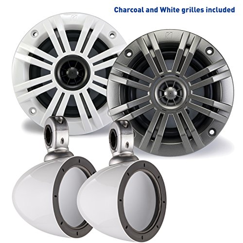 Image of KICKER 4 Inch KM-Series Marine Speaker Bundle 41KM42CW with White Wake Tower Enclosure