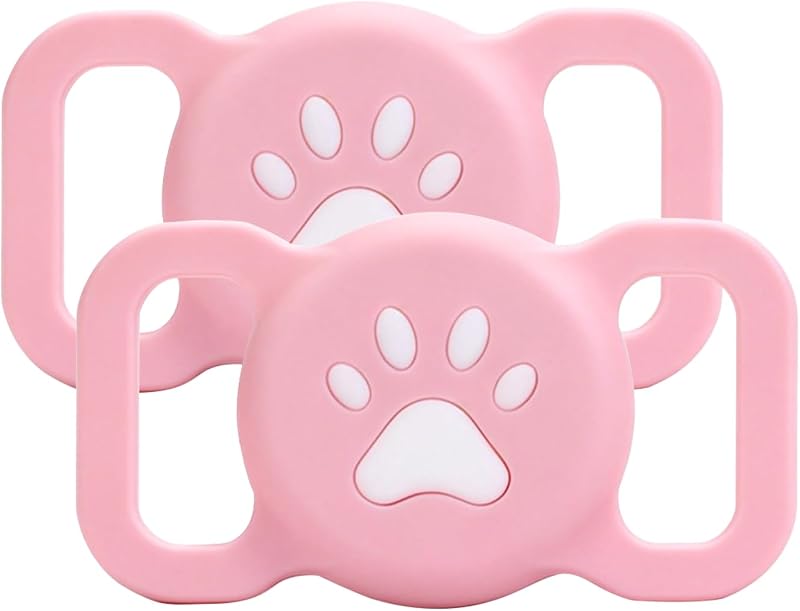 Suporte de Silicone para AirTag em Coleira de Pets Sichy, Compatível com AirTag 1ª e 2ª Geração, Rosa, Pacote com 2