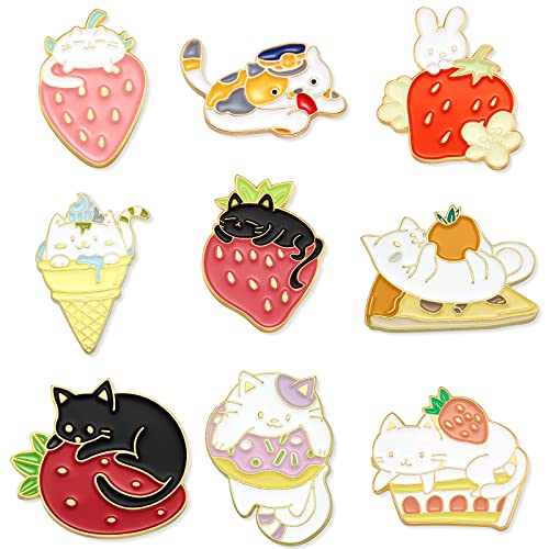 9 Pieces Cat Backpack Pins Kawaii Cute Pins Rabbit Cat Lapel Brooches Badges for Clothing Backpacks
