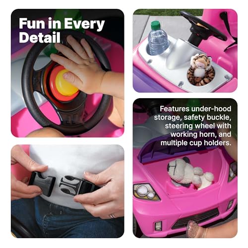Image of Step2 Whisper Ride II Kids Push Cars, Ride On Car, Seat Belt, Horn, Toddlers Ages 1.5 - 4 Years Old, Max Weight 50 lbs., Quick Storage, Stroller Substitute, Pink