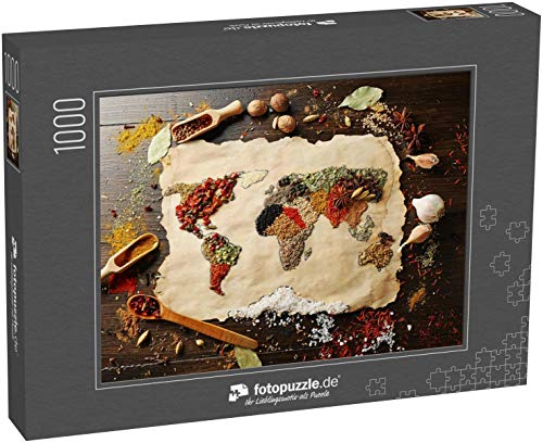 Preisvergleich Produktbild Puzzle 1000 Teile Weltkarte aus verschiedenen Gewürzen auf Holzuntergrund - Klassische Puzzle, 1000 / 200 / 2000 Teile, edle Motiv-Schachtel, Fotopuzzle-Kollektion 'Essen' (1000, 200 oder 2000 Teile)
