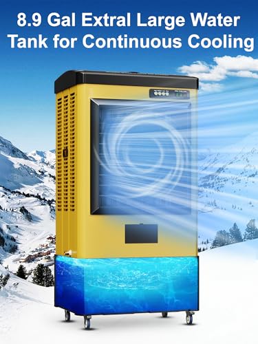 Image of Uthfy 2700 CFM Swamp Cooler, 36IN Evaporative Air Cooler with 8.9 Gal Water Tank, 3 Speeds, 120Oscillation, 3 Ice Packs, Outdoor Garage Air Conditioner for Patio, Yard, Factory