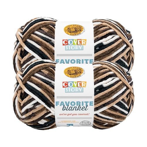 Lion Brand Yarn, Cover Story Favorite Blanket Yarn for Knitting and Crochet, 223 Yards, S'Mores, 2 Pack